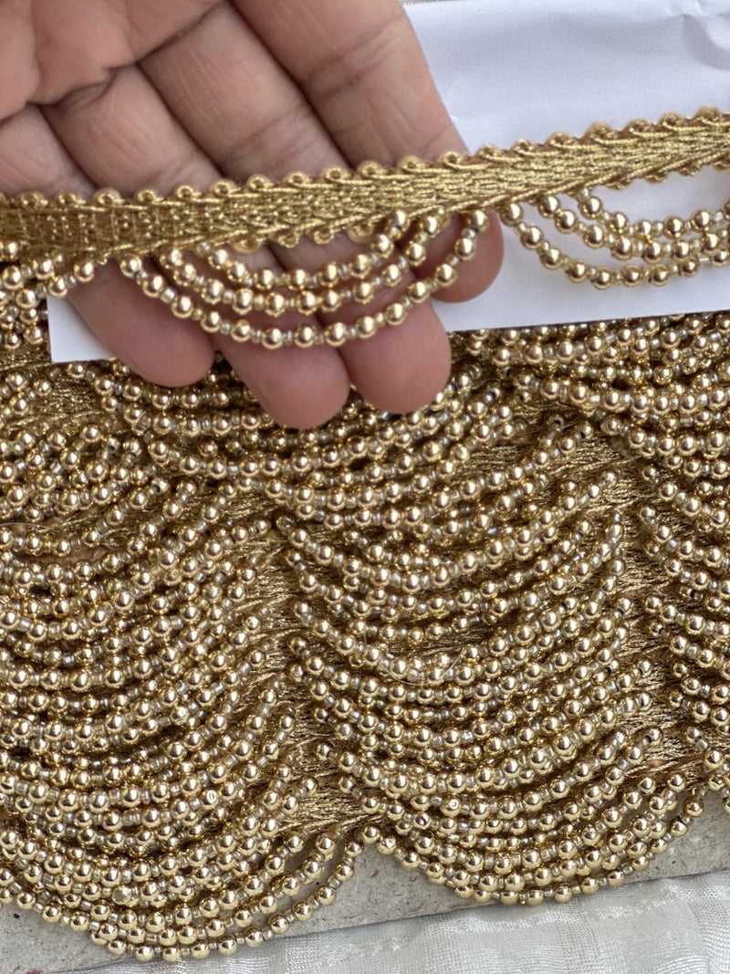 DaSync SYNC Golden lace Border Material Tassel Latkan Hanging,Fringe Golden Beads jhallar Laces and Border Material zhallar Dresses,Blouse,Dupatta,Sari,Choli,chunni,Sarees,Lehenga,Suits,Curtains,9 Meters - Image 2