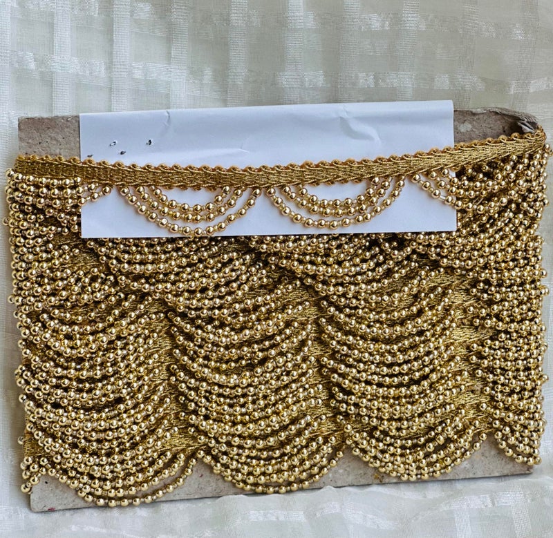DaSync SYNC Golden lace Border Material Tassel Latkan Hanging,Fringe Golden Beads jhallar Laces and Border Material zhallar Dresses,Blouse,Dupatta,Sari,Choli,chunni,Sarees,Lehenga,Suits,Curtains,9 Meters - Image 5