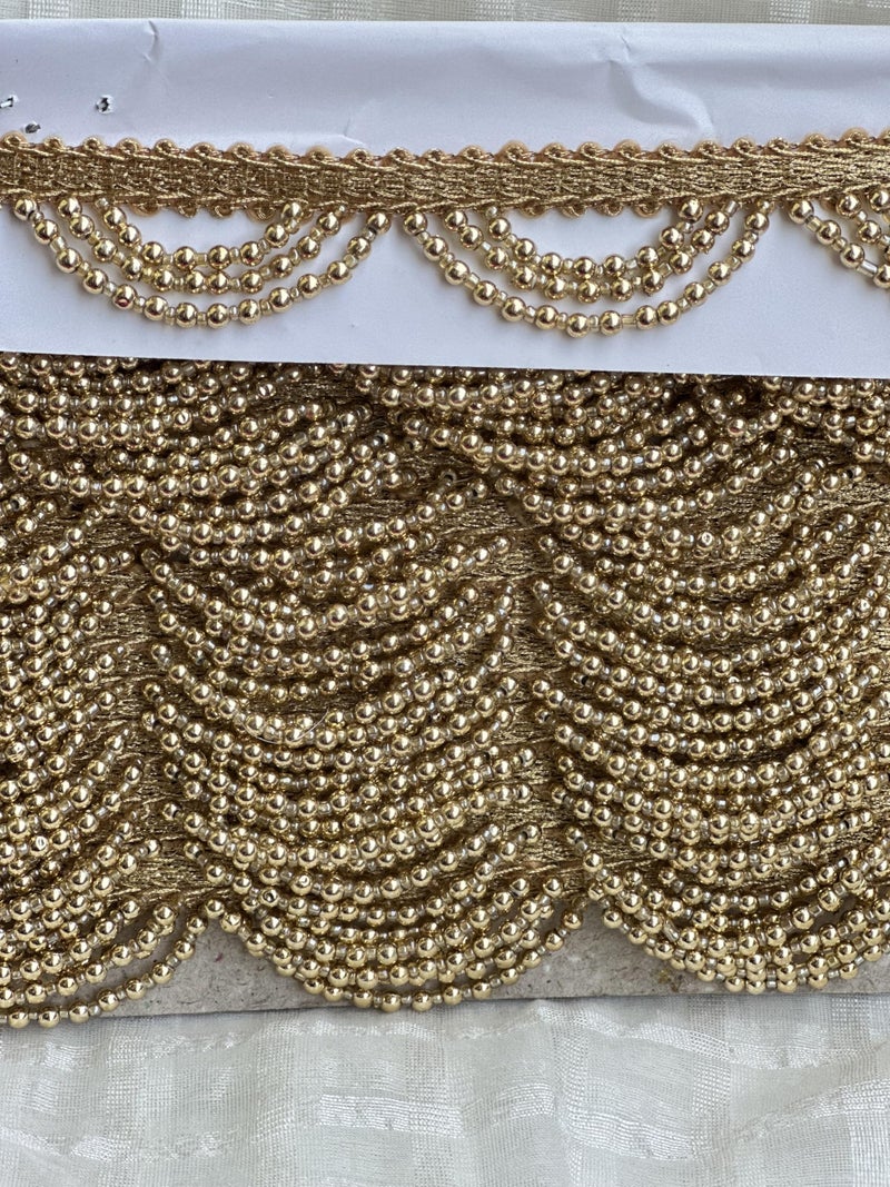 DaSync SYNC Golden lace Border Material Tassel Latkan Hanging,Fringe Golden Beads jhallar Laces and Border Material zhallar Dresses,Blouse,Dupatta,Sari,Choli,chunni,Sarees,Lehenga,Suits,Curtains,9 Meters - Image 3