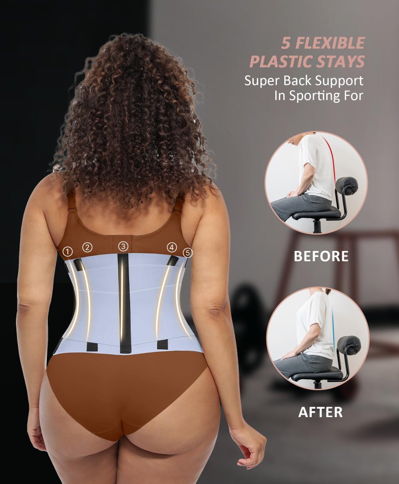 FeelinGirl Workout Waist Trainer Underbust Girdle Corsets Cincher Hourglass Corset Body Shaper for Women Slate Blue L - Image 4