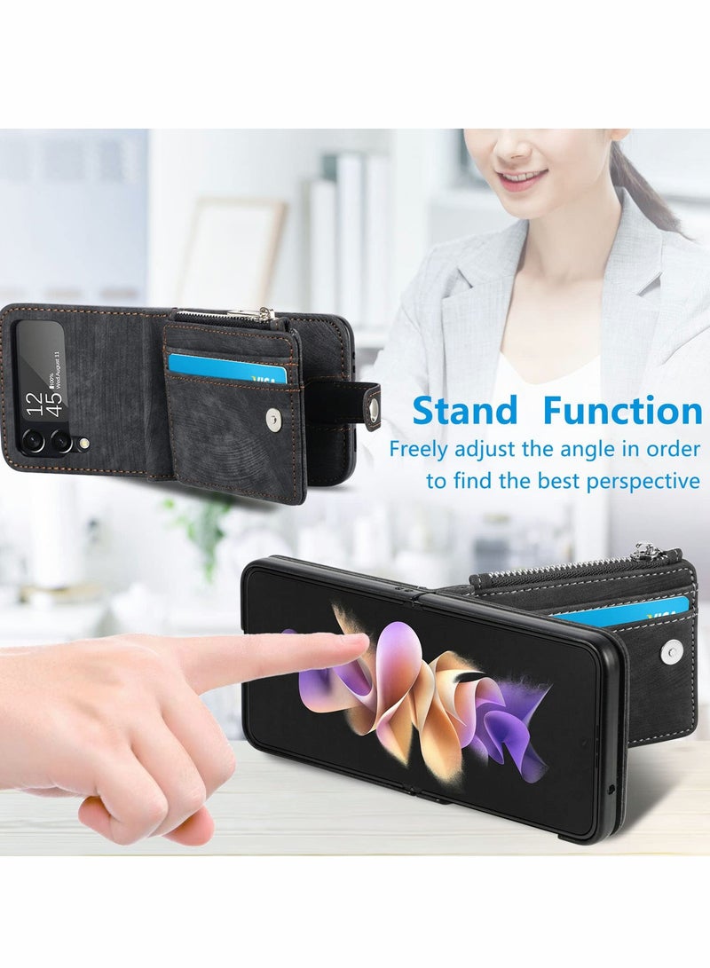 Excefore Galaxy Z Flip 4 Wallet Case with Card Holder 2 in 1 Detachable Zipper Wallet, Slim Fit Retro PU Leather Protective Flip Phone Cover for Samsung Galaxy Z Flip 4 5G 2022  - Image 5