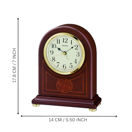 Seiko Classic Vertical Brown Wooden Analog Home/Office Decor English Numbers Alarm Desk/Table Top Clock (Size: 14 x 5.8 x 17.8 CM | Weight: 550 gram | Color: Brown) QXE057B - Image 3