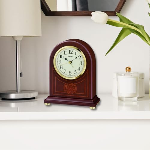 Seiko Classic Vertical Brown Wooden Analog Home/Office Decor English Numbers Alarm Desk/Table Top Clock (Size: 14 x 5.8 x 17.8 CM | Weight: 550 gram | Color: Brown) QXE057B - Image 2