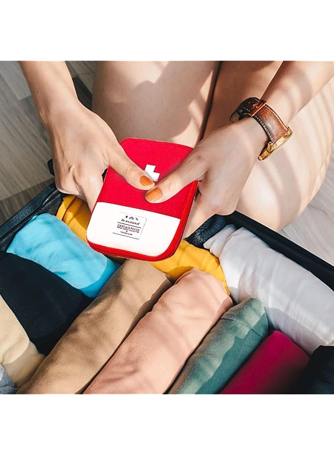 Khazna Mini First Aid Kit Empty First Aid Bag Mini Portable Medical Bag First Aid Pouch for Car Cycling Marathon Running Outdoor Camping Hiking Travel Emergency (Red +Blue) - Image 3