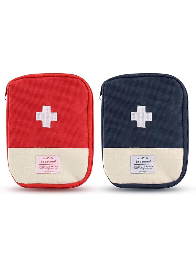 Khazna Mini First Aid Kit Empty First Aid Bag Mini Portable Medical Bag First Aid Pouch for Car Cycling Marathon Running Outdoor Camping Hiking Travel Emergency (Red +Blue) - Image 1