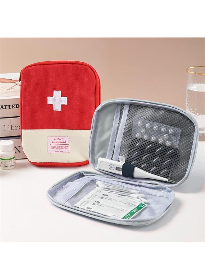 Khazna Mini First Aid Kit Empty First Aid Bag Mini Portable Medical Bag First Aid Pouch for Car Cycling Marathon Running Outdoor Camping Hiking Travel Emergency (Red +Blue) - Image 2