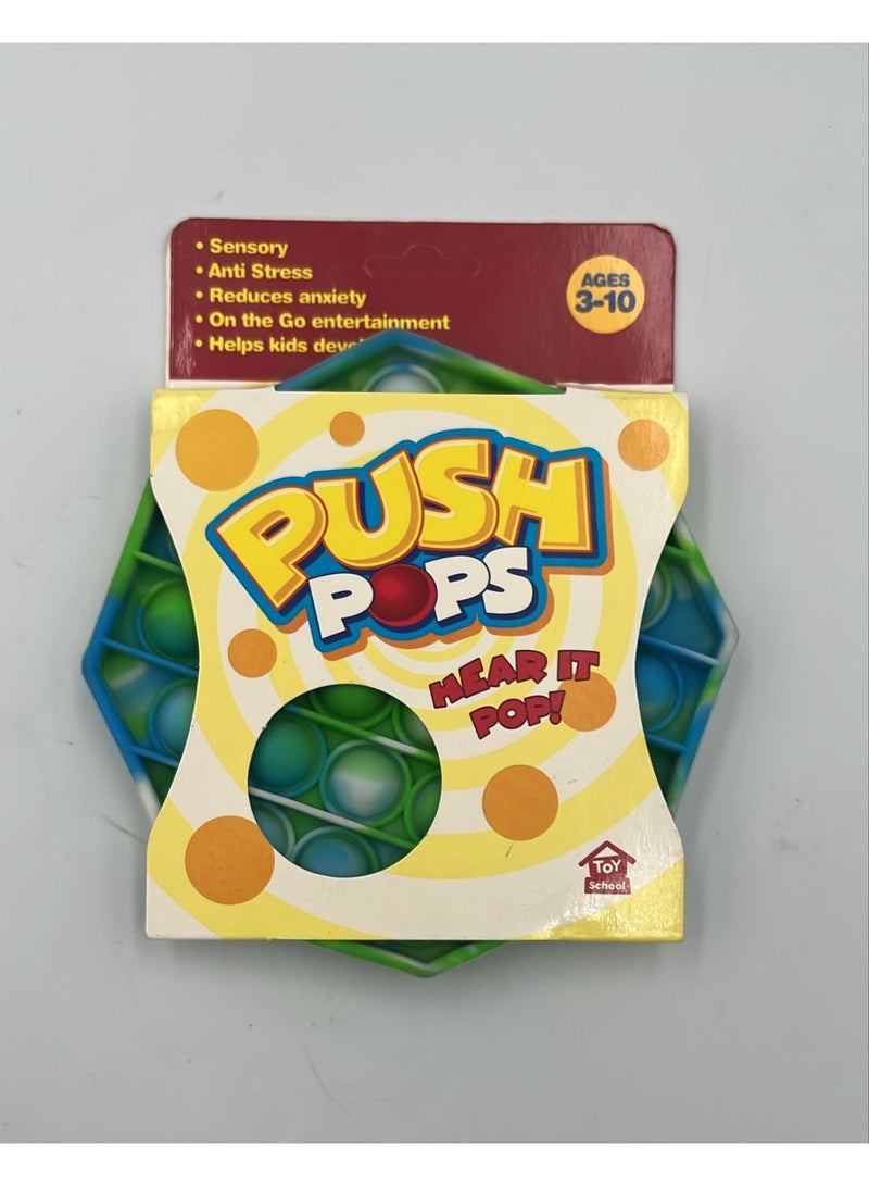 ToySchool Push Bubbles Pop Fidget Hexagon Shape Green Blue 5 inch - Image 1
