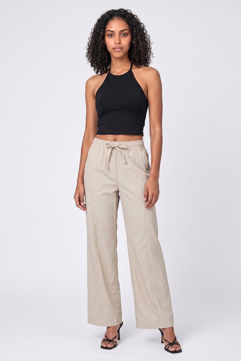 Threadbare Women Regular Fit Solid Wide Leg Pants, Stone - Image 2