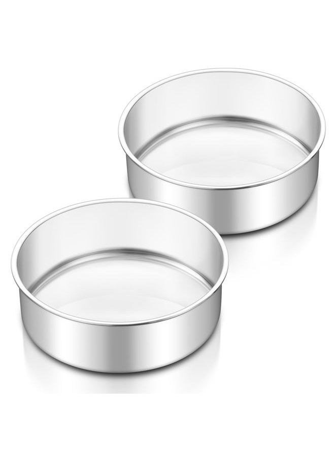 TeamFar 6 Inch Cake Pan, 2 Pcs Round Tier Cake Pan Set Stainless Steel for Baking Steaming Serving, Fit in Oven Pot Air Fryer, Healthy & Heavy Duty, Mirror Finish & Easy Clean, Dishwasher Safe - Image 1