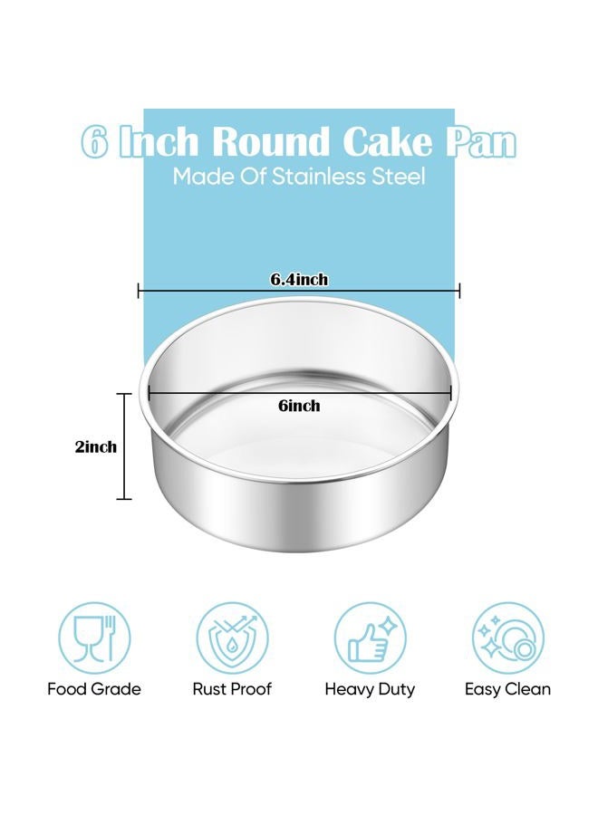 TeamFar 6 Inch Cake Pan, 2 Pcs Round Tier Cake Pan Set Stainless Steel for Baking Steaming Serving, Fit in Oven Pot Air Fryer, Healthy & Heavy Duty, Mirror Finish & Easy Clean, Dishwasher Safe - Image 2