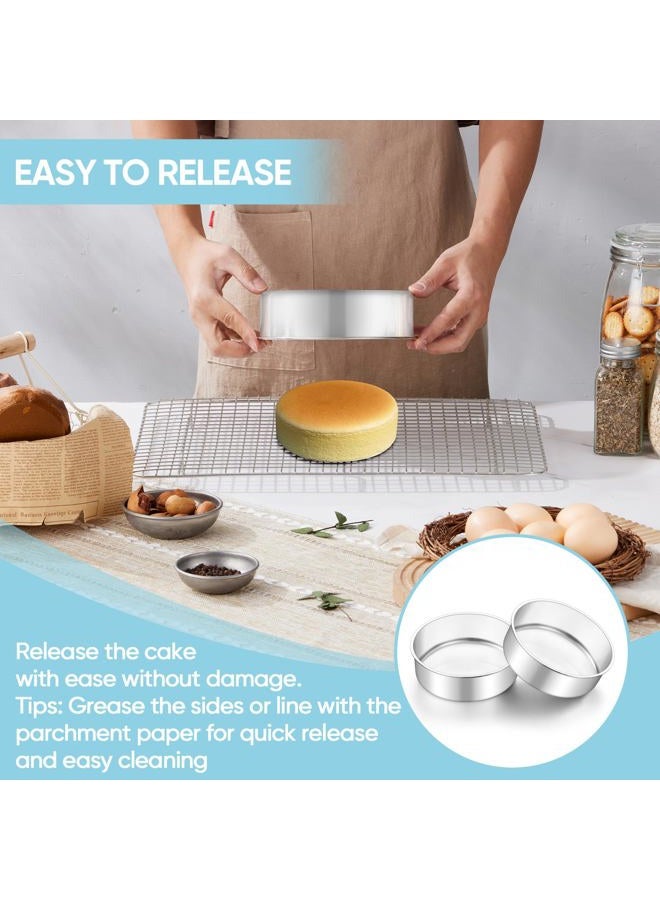 TeamFar 6 Inch Cake Pan, 2 Pcs Round Tier Cake Pan Set Stainless Steel for Baking Steaming Serving, Fit in Oven Pot Air Fryer, Healthy & Heavy Duty, Mirror Finish & Easy Clean, Dishwasher Safe - Image 3