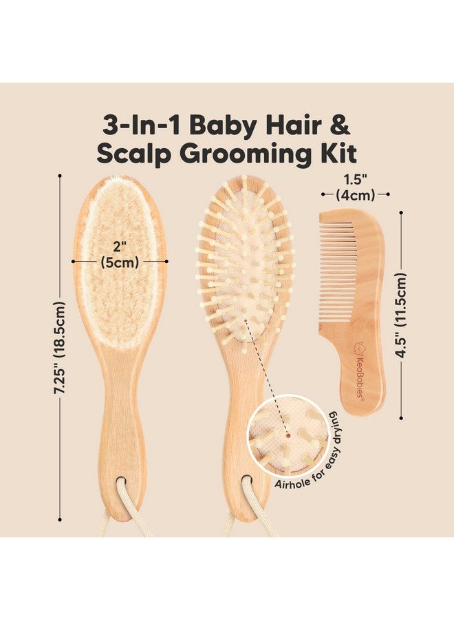 KeaBabies Baby Hair Brush and Comb Set for Newborn - Wooden Baby Hair Brush Set with Soft Goat Bristle, Baby Brush Set for Newborns Baby Brush and Comb Set Girl, Boy, Toddler Cradle Cap Brush (Oval, Walnut) - Image 1