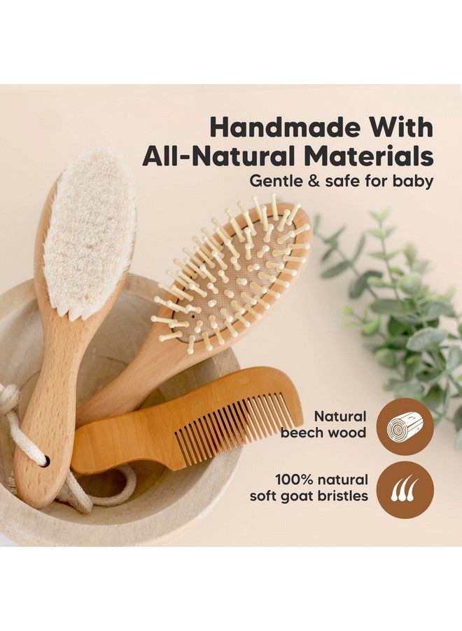 KeaBabies Baby Hair Brush and Comb Set for Newborn - Wooden Baby Hair Brush Set with Soft Goat Bristle, Baby Brush Set for Newborns Baby Brush and Comb Set Girl, Boy, Toddler Cradle Cap Brush (Oval, Walnut) - Image 3