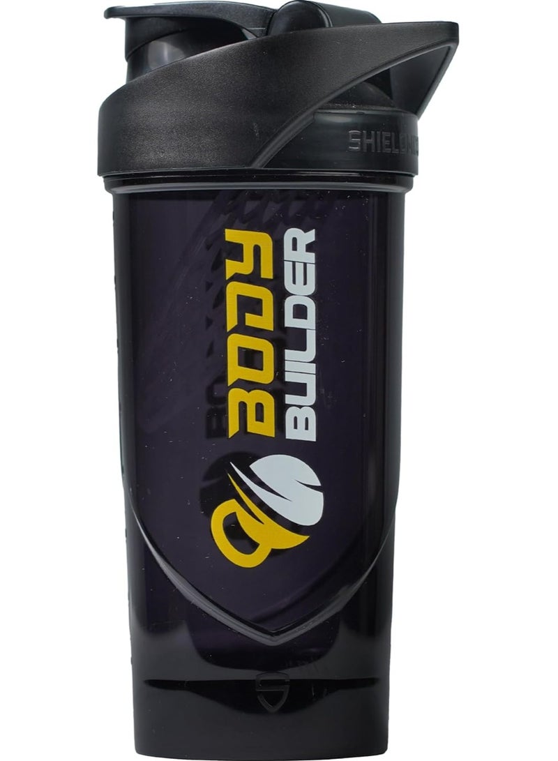 Body Builder Shieldmixer Protein Shaker - 100% BPA-Free Leak Proof Fitness Sports Water Bottle (Black)