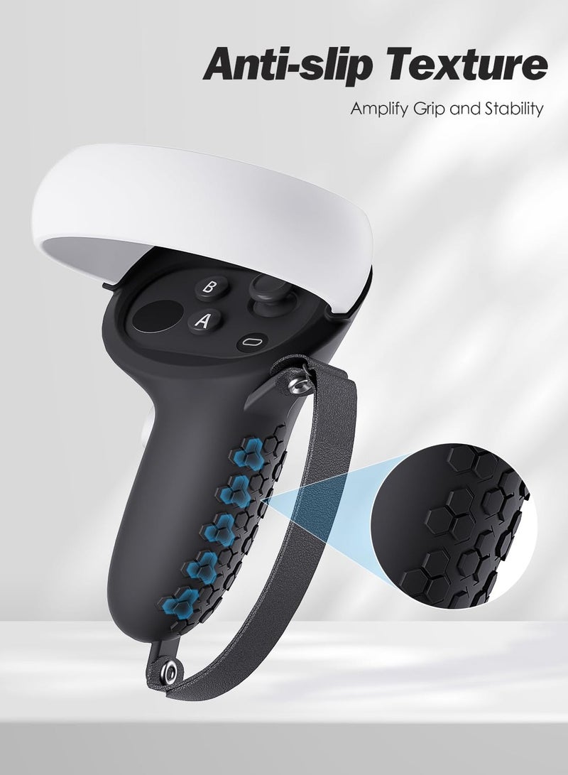 تحكم قبضة الغطاء ، عدم الانزلاق الملمس Oculus Quest 2 - فر التبعي متوافق مع ميتا كويست 2 ، سيليكون تحكم قبضة الغطاء مع تعديل مفصل حزام - Image 3