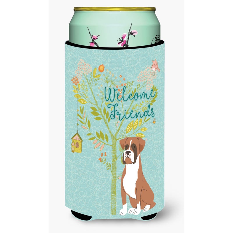 Caroline's Treasures ""Caroline's Treasures Welcome Friends Flashy Fawn Boxer Decorative Can Hugger  Tall Boy  Multicolor""