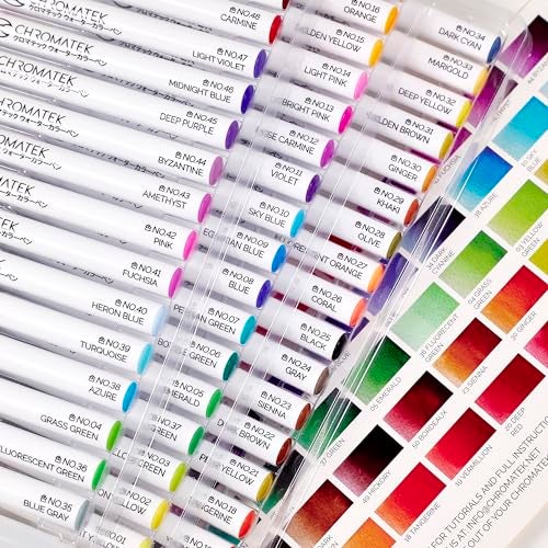 CHROMATEK 108 Watercolor Pens Set | Including 15 Page Pad & Online Video Tutorial Series | 5 Aquapens & 100 Unique Colors | Real Brush Pens | Easily Blendable, Vivid and Smooth - Image 3