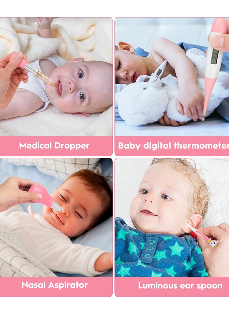 SOLARAE Baby Grooming Kit, Safety Newborn Nursery Care Set, with Hair Brush Comb, Nail Clipper, Thermometer, Pacifier Clip, Nasal Aspirator for Newborn Infant Baby Girls Boys (Pink) - Image 4