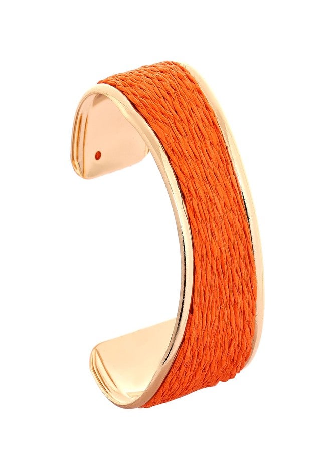 JHWZAIY Raffia Colorful Chunky Cuff Bracelet For Women Statement Irregular Wave Vacation Tropical Beachy Spring Summer Wide Open Bangle Handmade Boho Costume Jewelry Accessories (Orange) - Image 1