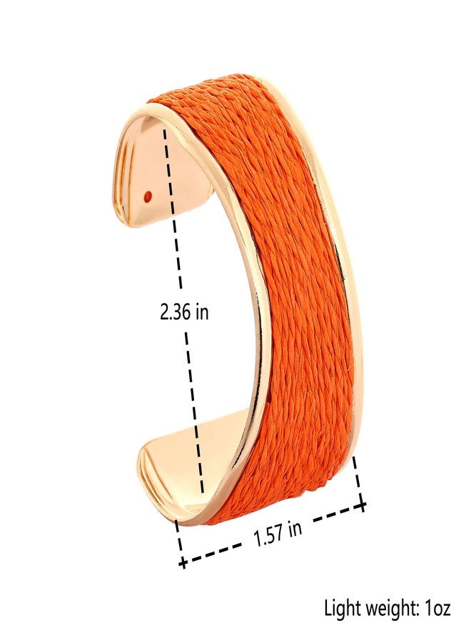 JHWZAIY Raffia Colorful Chunky Cuff Bracelet For Women Statement Irregular Wave Vacation Tropical Beachy Spring Summer Wide Open Bangle Handmade Boho Costume Jewelry Accessories (Orange) - Image 2