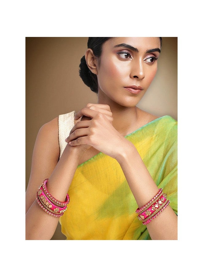 بيورا مجموعة أساور شودا المرصعة بالأحجار من خيوط الحرير من بيورا، مجوهرات عرقية للنساء والفتيات، هدية نافراتري (2.8 بوصة) - Image 3