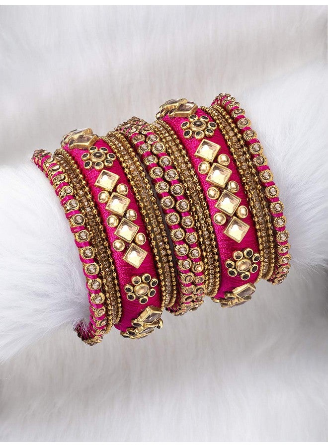 بيورا مجموعة أساور شودا المرصعة بالأحجار من خيوط الحرير من بيورا، مجوهرات عرقية للنساء والفتيات، هدية نافراتري (2.8 بوصة) - Image 2