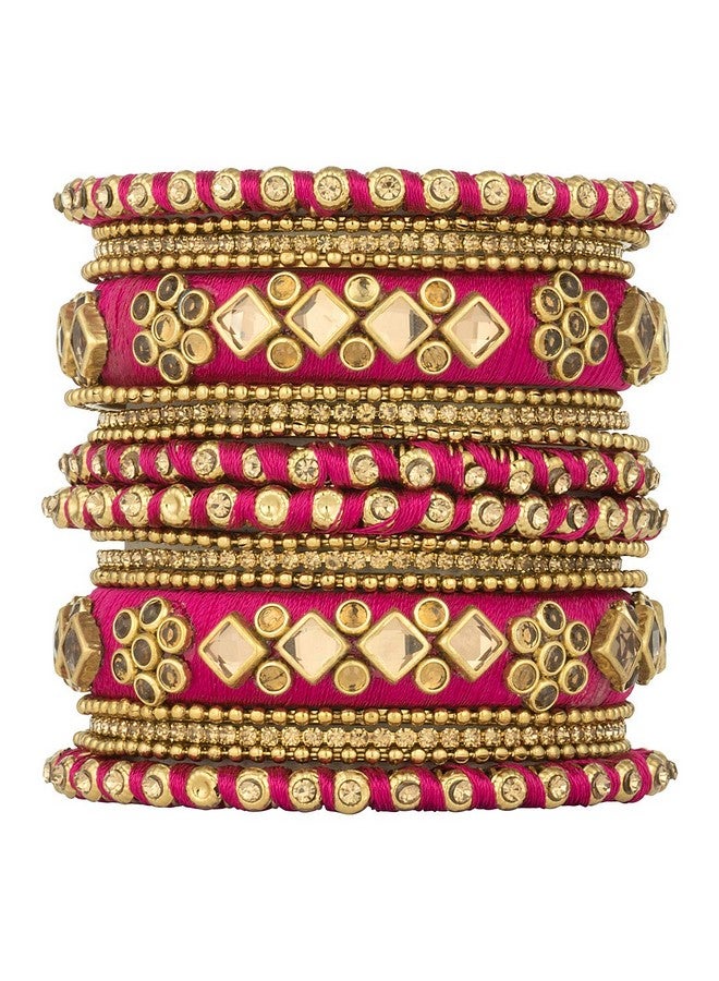 بيورا مجموعة أساور شودا المرصعة بالأحجار من خيوط الحرير من بيورا، مجوهرات عرقية للنساء والفتيات، هدية نافراتري (2.8 بوصة) - Image 1