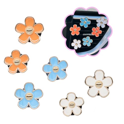 ORIESSE 6pcs Flowers Car Air Freshener Vent ClipsBlue Orange White Daisy Air Vent Clip Car Accessories for Women33cm3cm Flowers Vehicle Decor Refillable Diffuser - Image 1