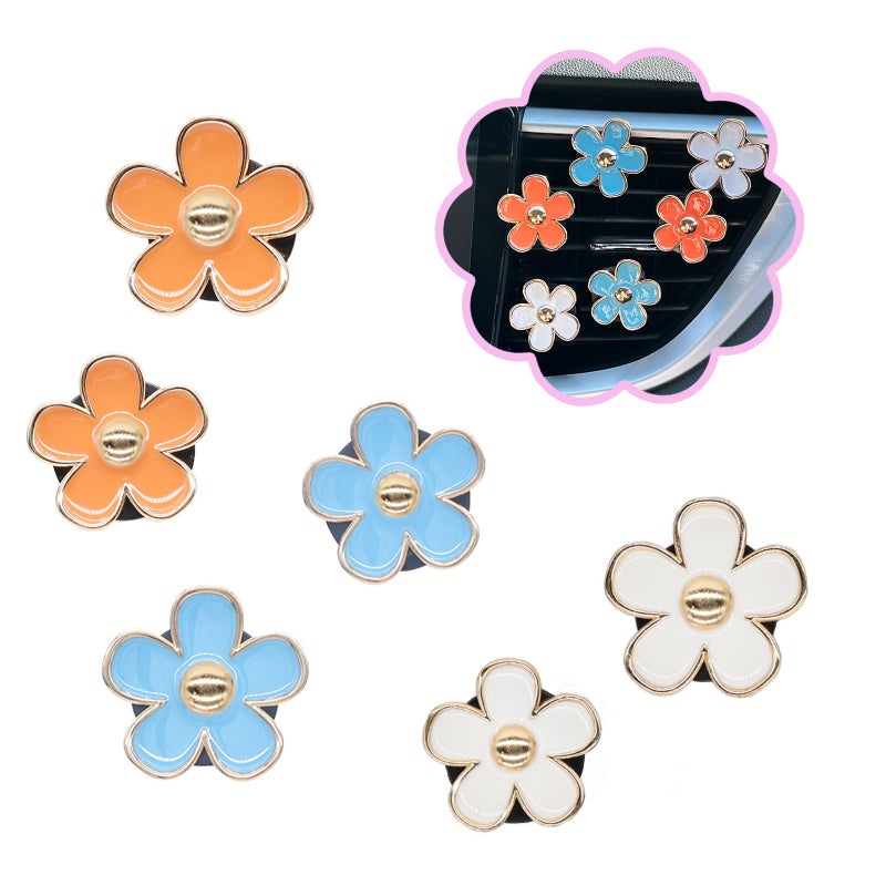 ORIESSE 6pcs Flowers Car Air Freshener Vent ClipsBlue Orange White Daisy Air Vent Clip Car Accessories for Women33cm3cm Flowers Vehicle Decor Refillable Diffuser - Image 3