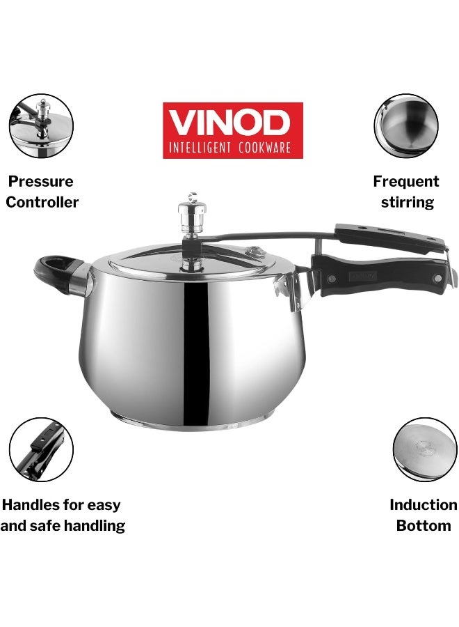 VINOD 5.5Liters Europa Stainless Steel Inner Lid Pressure Cooker - 5.5 Litre | Handi Shape | Sandwich Bottom Cooker | Induction and Gas Base | ISI and CE certified silver - Image 4