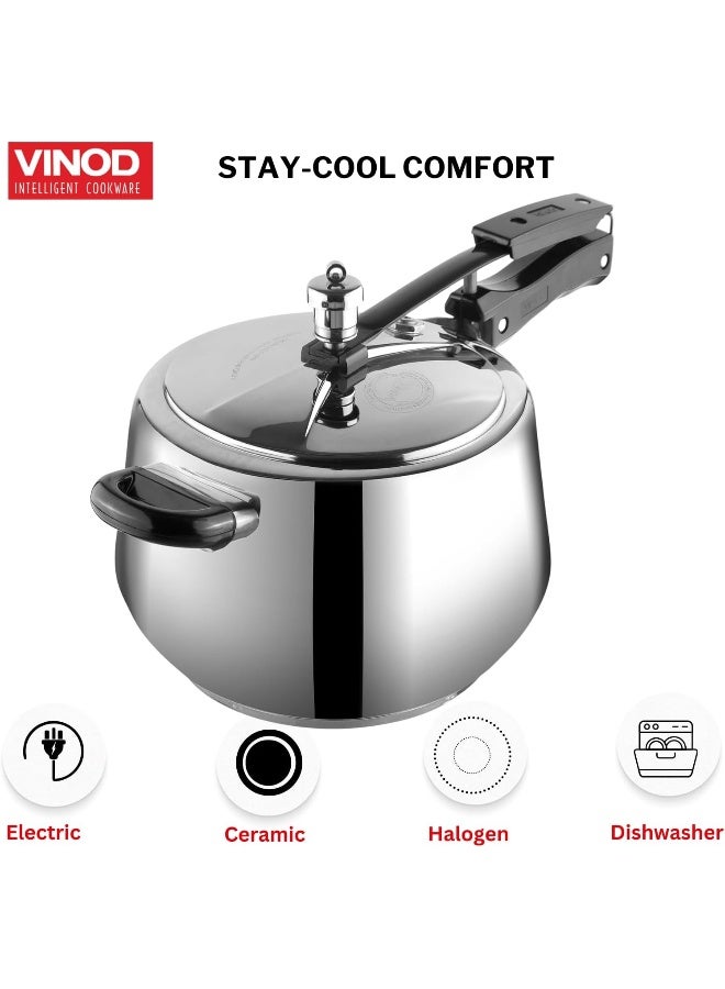 VINOD 5.5Liters Europa Stainless Steel Inner Lid Pressure Cooker - 5.5 Litre | Handi Shape | Sandwich Bottom Cooker | Induction and Gas Base | ISI and CE certified silver - Image 3