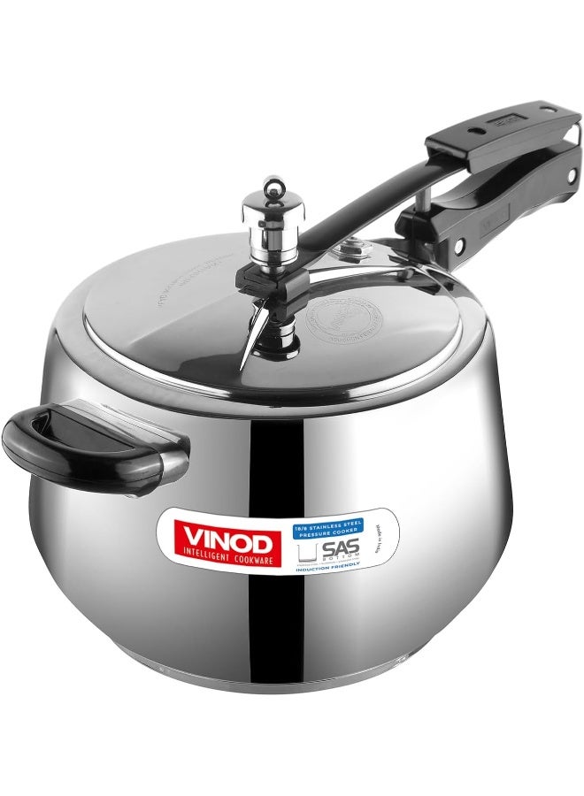 VINOD 5.5Liters Europa Stainless Steel Inner Lid Pressure Cooker - 5.5 Litre | Handi Shape | Sandwich Bottom Cooker | Induction and Gas Base | ISI and CE certified silver - Image 1