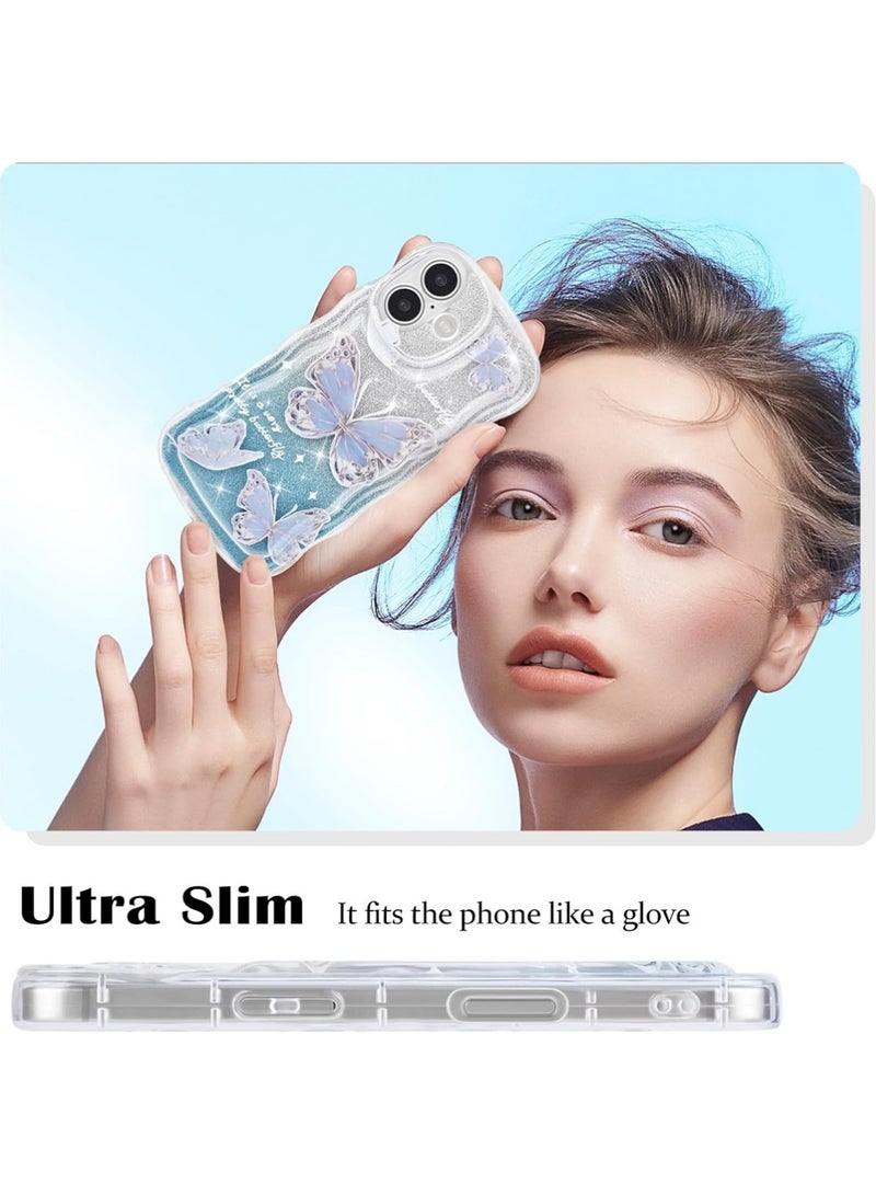 X-level iPhone 16 Case Cover Butterfly Pattern with Camera Len Protector Beaded Lanyard Wrist Anti-drop Strap for Women Girls,Soft TPU Full Protective Cover Back Comfortable Touch Feeling Accessory - Image 2