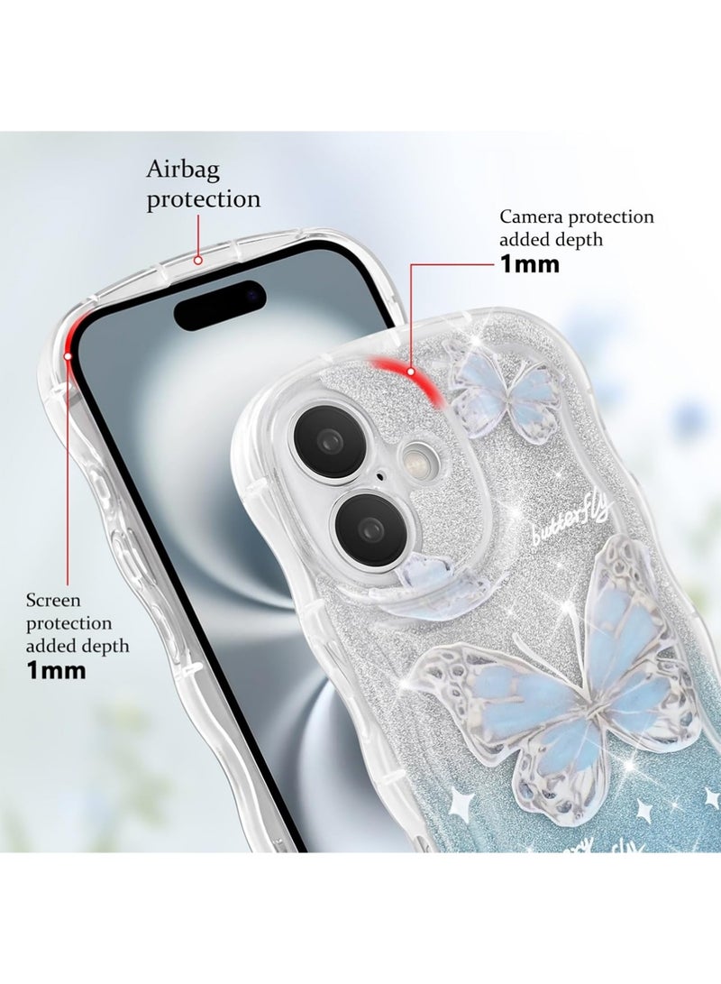 X-level iPhone 16 Case Cover Butterfly Pattern with Camera Len Protector Beaded Lanyard Wrist Anti-drop Strap for Women Girls,Soft TPU Full Protective Cover Back Comfortable Touch Feeling Accessory - Image 4