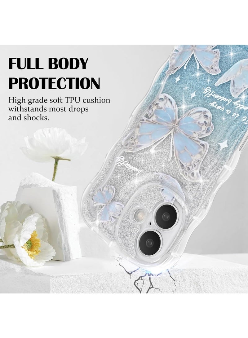 X-level iPhone 16 Case Cover Butterfly Pattern with Camera Len Protector Beaded Lanyard Wrist Anti-drop Strap for Women Girls,Soft TPU Full Protective Cover Back Comfortable Touch Feeling Accessory - Image 3