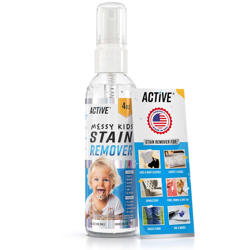 Active Messy Kids Stain Remover Spray - ACTIVE Laundry Spot Cleaner, Natural Stain Treater Spray for Baby Clothes Fabric, Toddler Clothing, Rescue Mess Removal for Food, Oil Stains, Great for Travel - 4 oz - Image 1