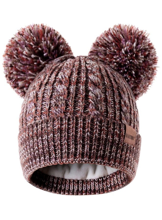 HAITHO Winter Hat for Kids Toddler Children, Girls Beanie with Double Pom Pom Warm Thick Thermal Fleece Lined, Girls Accessories Cute Knit Beanies Cap for Cold Weather - Image 1
