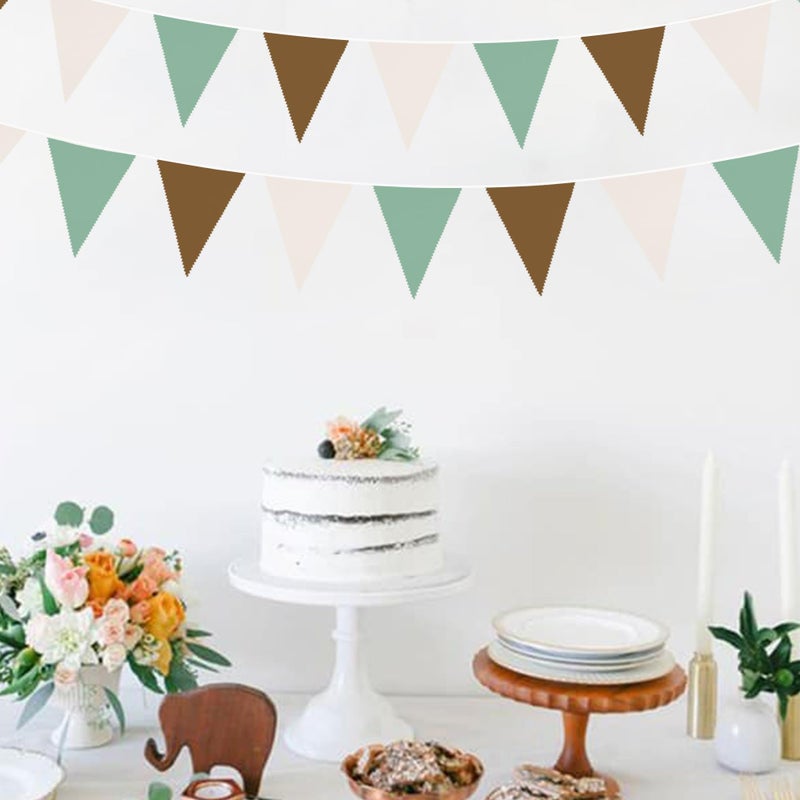 pinkblume زينة حفلات باللون الأخضر الحكيم والبني بطول 32 قدم علم مثلث قماش علم زينة - Image 2