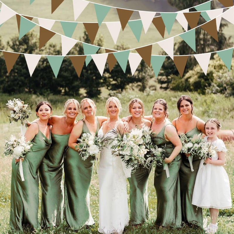 pinkblume زينة حفلات باللون الأخضر الحكيم والبني بطول 32 قدم علم مثلث قماش علم زينة - Image 4