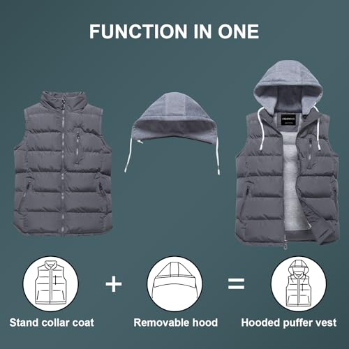 CREATMO US Men's Packable Quilted Puffer Ski Vests Outerwear Cotton Outdoor Travel Vest Jacket Grey M - Image 4