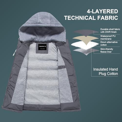 CREATMO US Men's Packable Quilted Puffer Ski Vests Outerwear Cotton Outdoor Travel Vest Jacket Grey M - Image 3