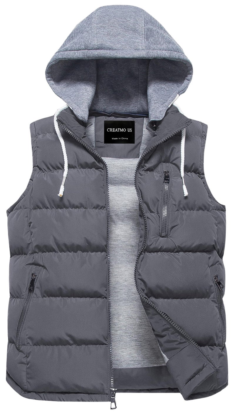 CREATMO US Men's Packable Quilted Puffer Ski Vests Outerwear Cotton Outdoor Travel Vest Jacket Grey M - Image 1