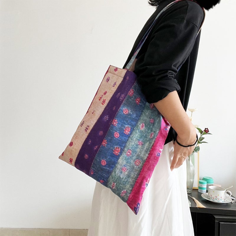 Vintage Ethnic Purple Stripe Canvas Shoulder Bag - Image 2