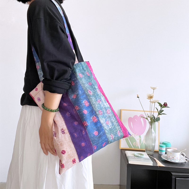 Vintage Ethnic Purple Stripe Canvas Shoulder Bag - Image 1