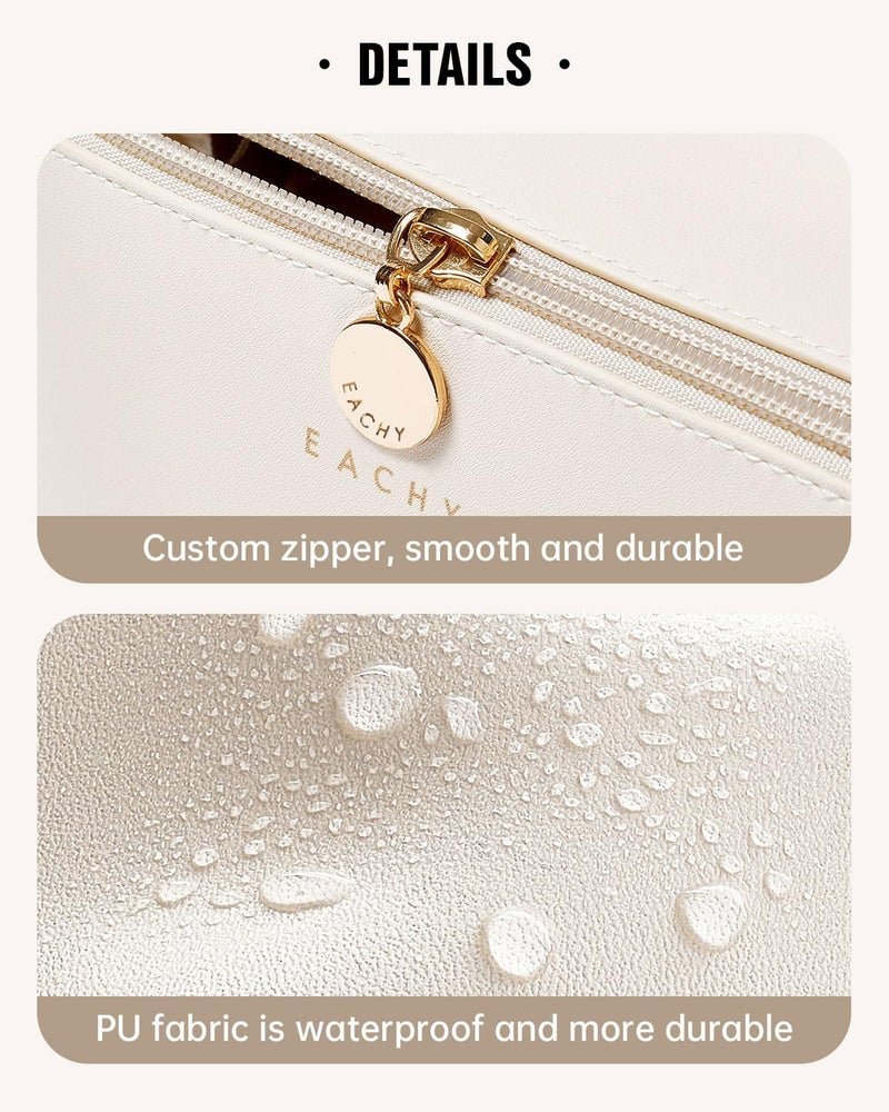 EACHY Travel Makeup Bag, Large Capacity Cosmetic Bags for Women, Waterproof Portable Open Flat Toiletry Bag Make up Bag with Divider and Handle, Gifts for Women (White, Medium) - Image 5