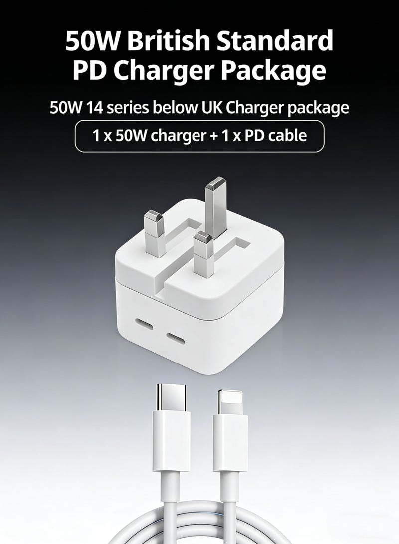شاحن سامسونج 50 واط شاحن USB C مزدوج GaN شاحن USB C قابل للطي من النوع C شاحن آيفون سريع قابل للطي من النوع C شاحن حائط USB-C شاحن USB-C للكمبيوتر المحمول شاحن طاقة لسامسونج S23، سلسلة iPhone 15، iPad، MacBook، Steam Deck، إلخ - Image 1