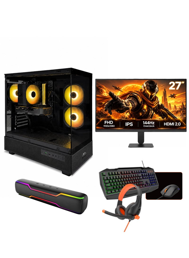 عرب جيمرز حزمة كمبيوتر ألعاب متكاملة: انتل كور i5-12400F، انفيديا RTX 5060 Ti 8 جيجابايت، 16 جيجابايت رام، 1 تيرابايت NVMe SSD، شاشة 27 بوصة FHD، ملحقات، ويندوز 11 برو - أسود - Image 1