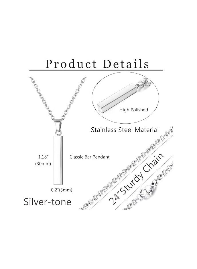 MIRFA Bar Pendant Chain Necklace - Silver  - Image 3