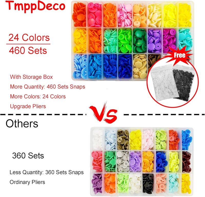 TmppDeco Plastic Snaps with Snap Pliers, 460 Sets 24-Colors Snap Buttons for Sewing, Snap Fasteners Kit for Sewing, Clothing, Crafting - Image 3