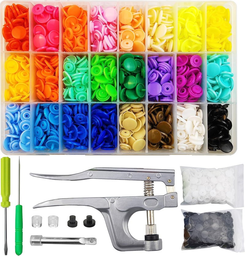 TmppDeco Plastic Snaps with Snap Pliers, 460 Sets 24-Colors Snap Buttons for Sewing, Snap Fasteners Kit for Sewing, Clothing, Crafting - Image 1